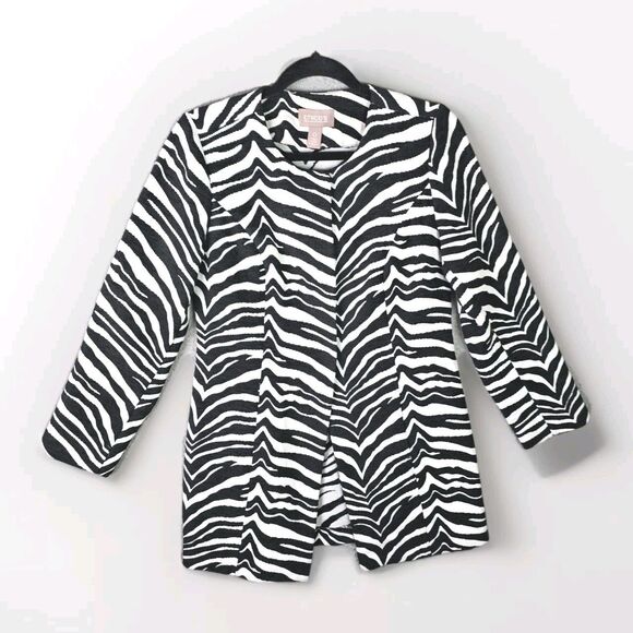 Chicos Jacket Blazer Womens XS Black White Zebra Long Unlined Mobwife - Picture 1 of 13
